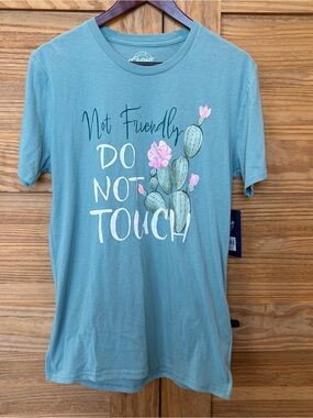 Outside Brand Sage Green "Not Friendly Do Not Touch" Cactus Tee Womens Medium